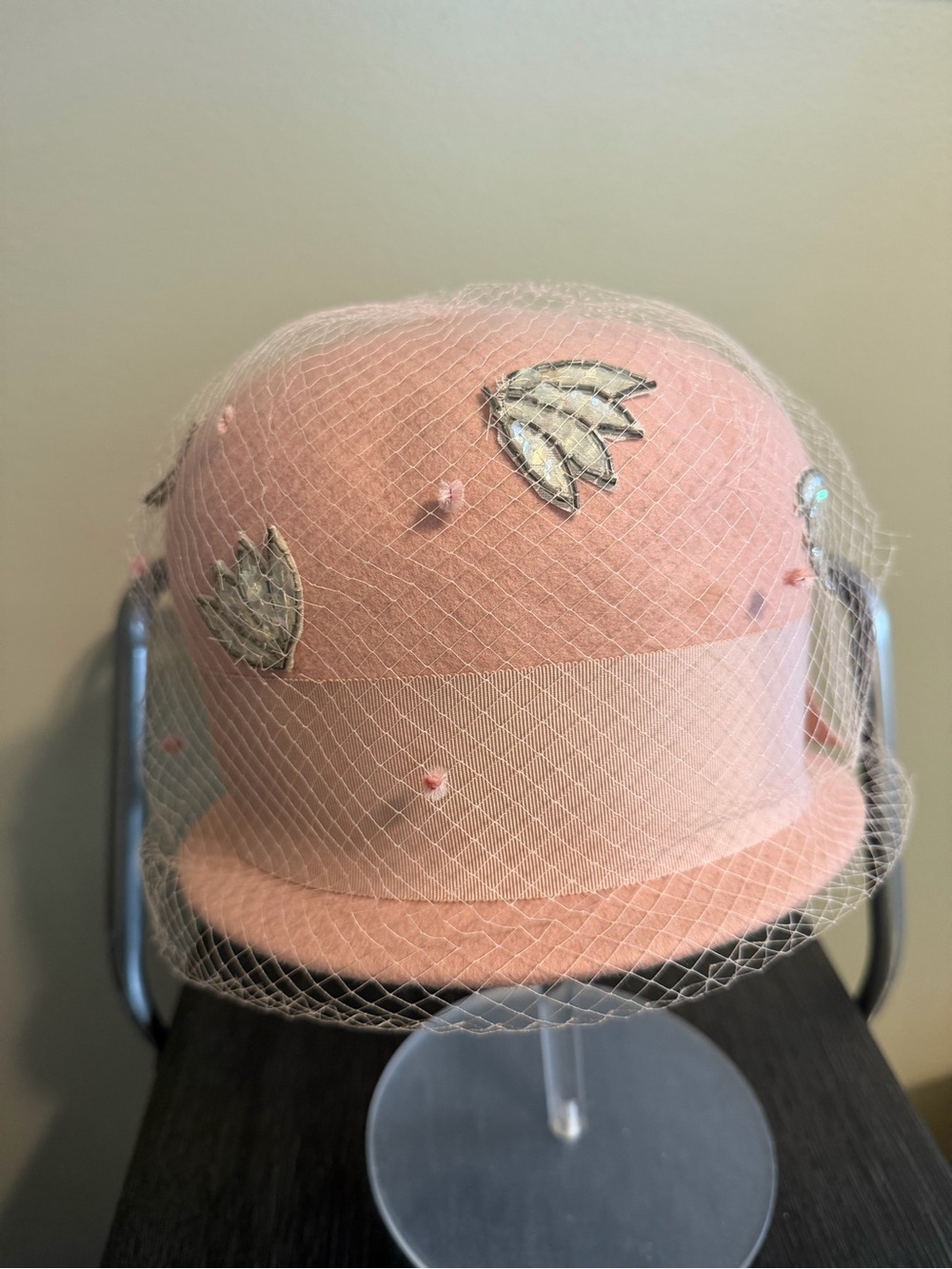Vintage Astre Pink Wool Veiled Hat Union Made